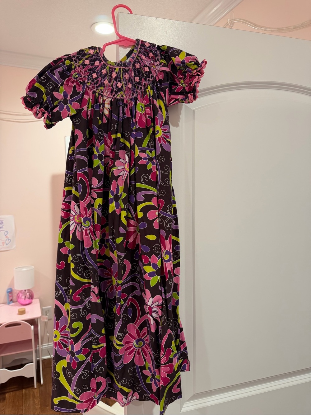 Girls Floral Smocked Nightgown Dress - Pink & Purple